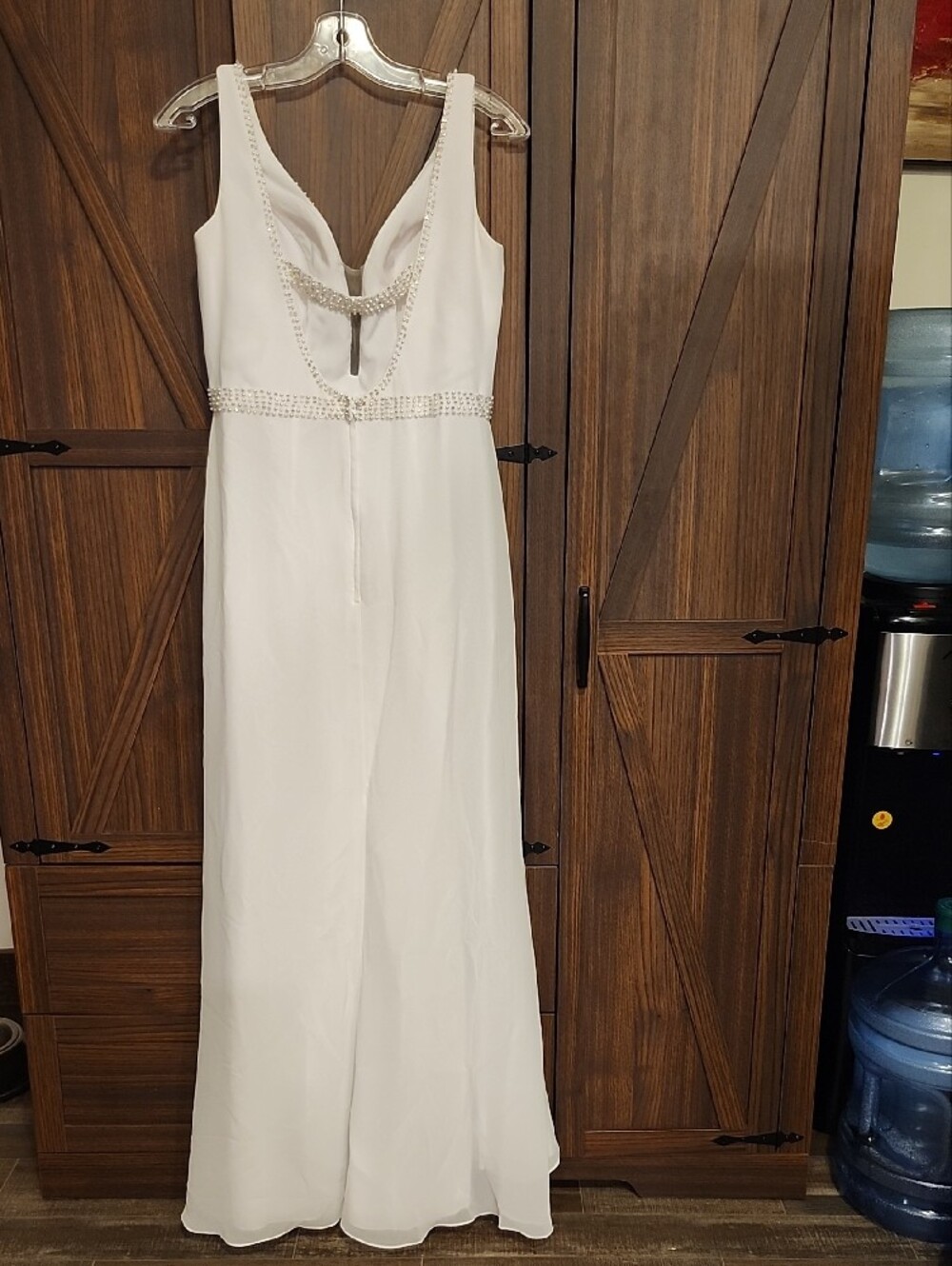 Minimalist White V-Neck Wedding Dress with Beaded Waist - Picture 4 of 16